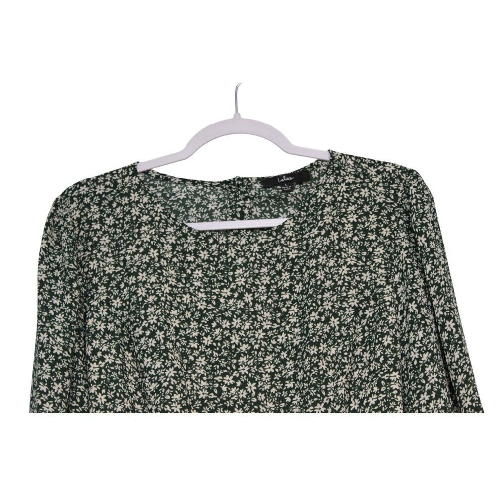 Lulus Mini Dress Size Large Green Floral Ruffle Feminine Dainty Blooming Darling - Picture 4 of 13